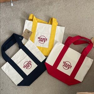 Trader Joe's Canvas Tote Bag Trio - Red, Yellow, and Black